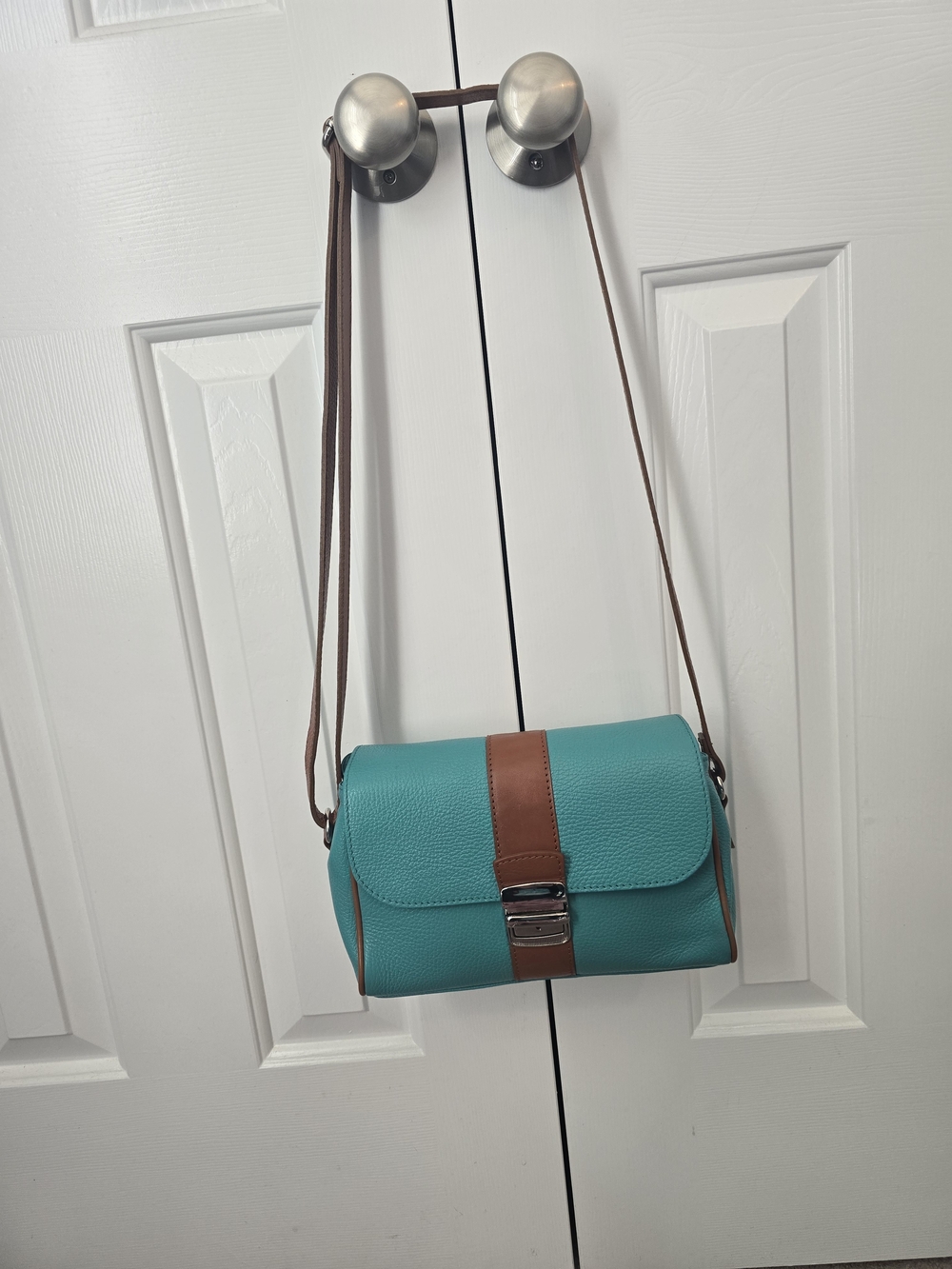Valentina Genuine Leather Crossbody Bag Turquoise Brown